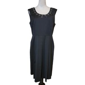 Talbots Black Sleeveless Jeweled Neckline Cocktail Dress Size 12